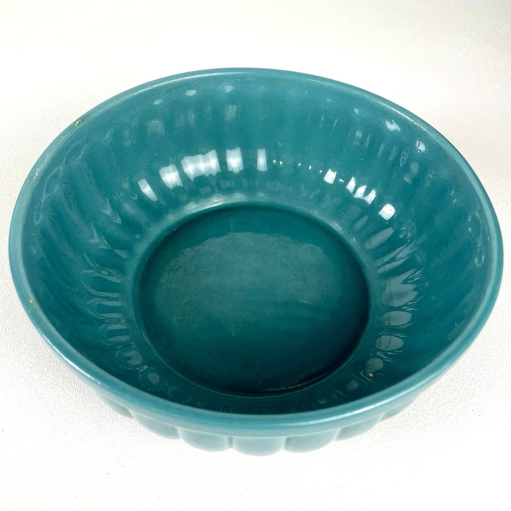 Vintage Cookson C P Pottery Blue Ceramic Ribbed Serving Bowl Planter USA 8306